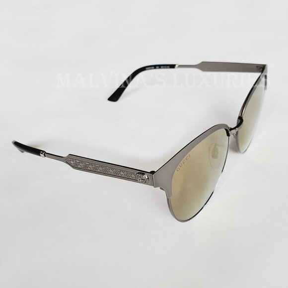 GUCCI SUNGLASSES GG00074 SK 005 LIGHT ROUND FRAME ACETATE METAL GG LOGO ENGRAVED - Picture 5 of 11